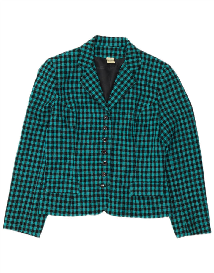 Jachetă pentru femei VINTAGE cu 7 nasturi, UK 12 Medium Green Gingham Lână
