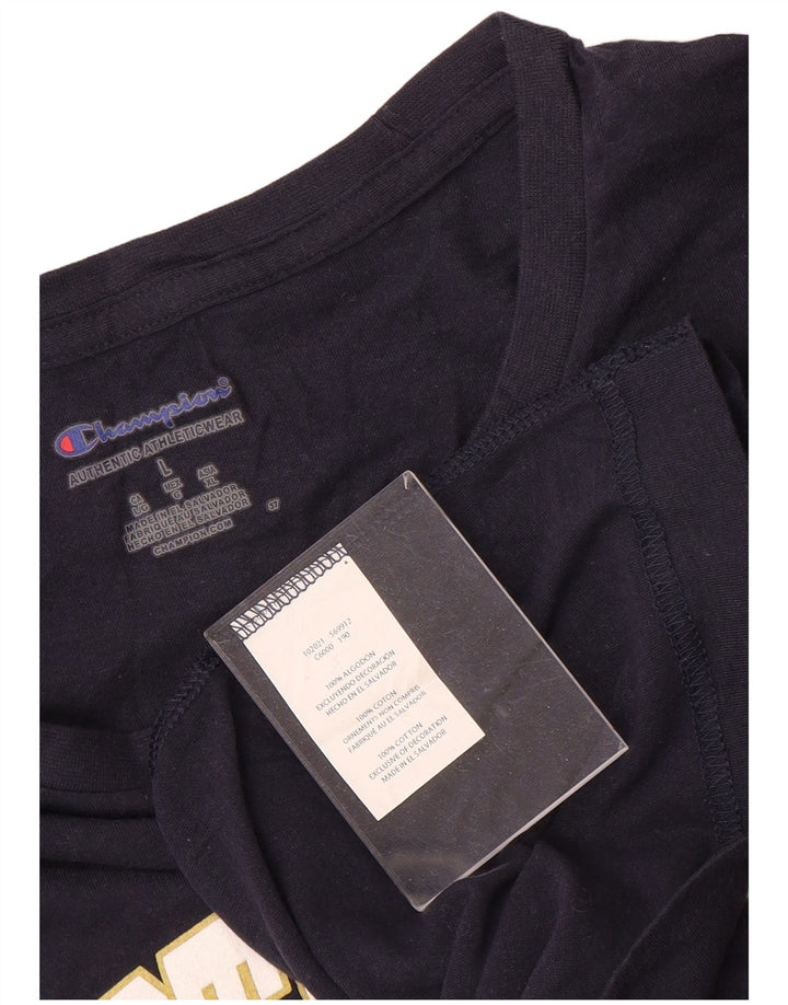 Tricou cu grafic Notre Dame Champion pentru femei Top UK 16 Mare Bumbac bleumarin