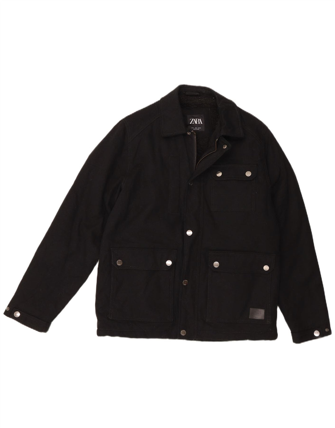 Jachetă Sherpa Utility pentru bărbați Zara UK 38, bumbac mediu negru
