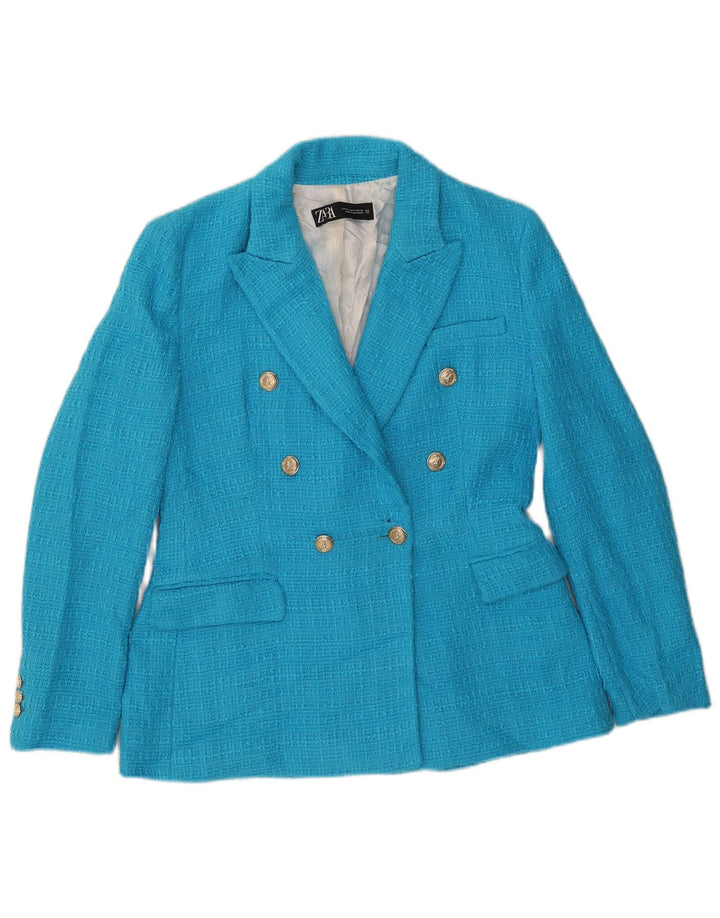 Jachetă Blazer pentru femei Zara UK 12, albastru mediu, bumbac