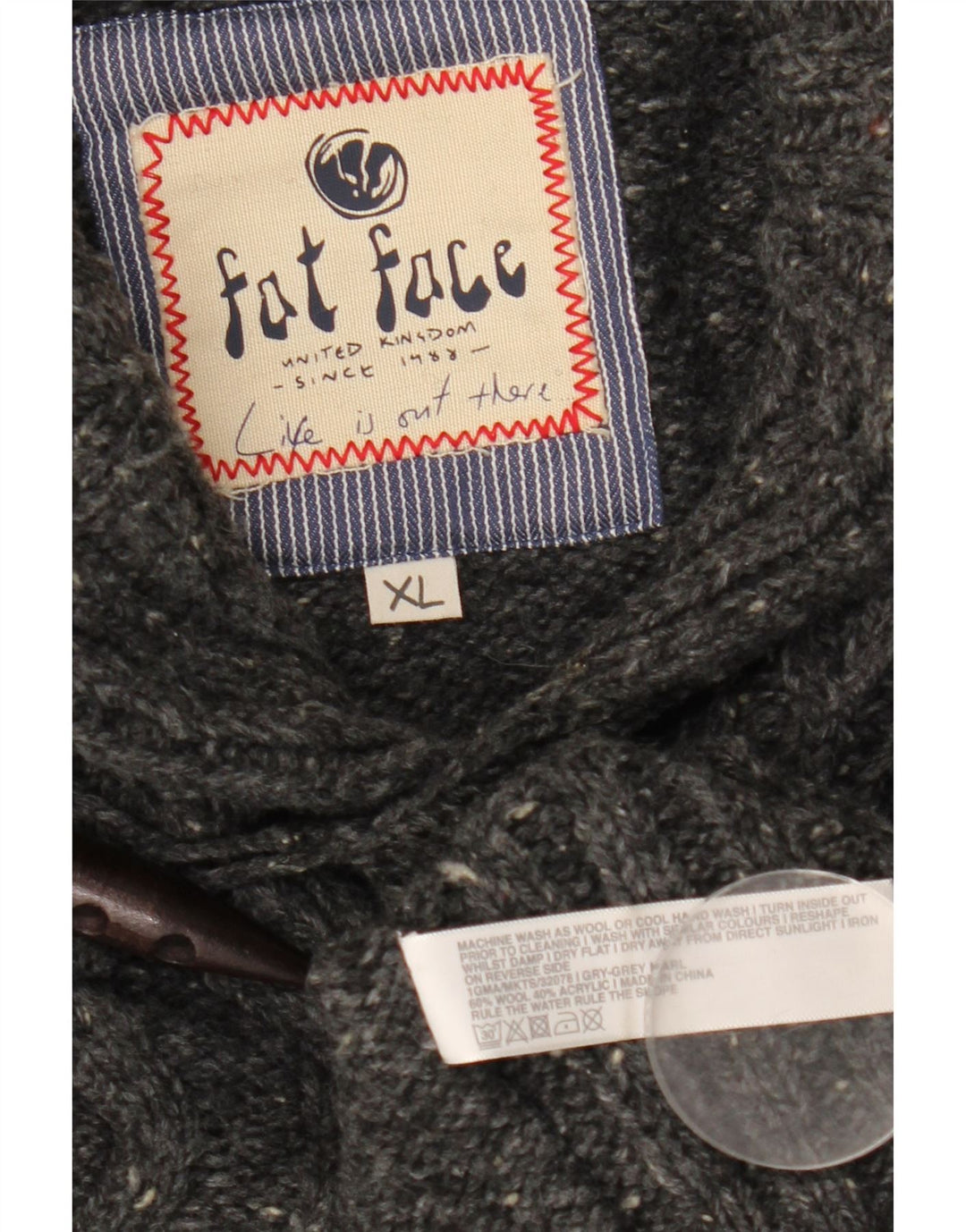 Pulover pentru bărbați Fat Face, cu gât șal, XL, lână cu pete gri