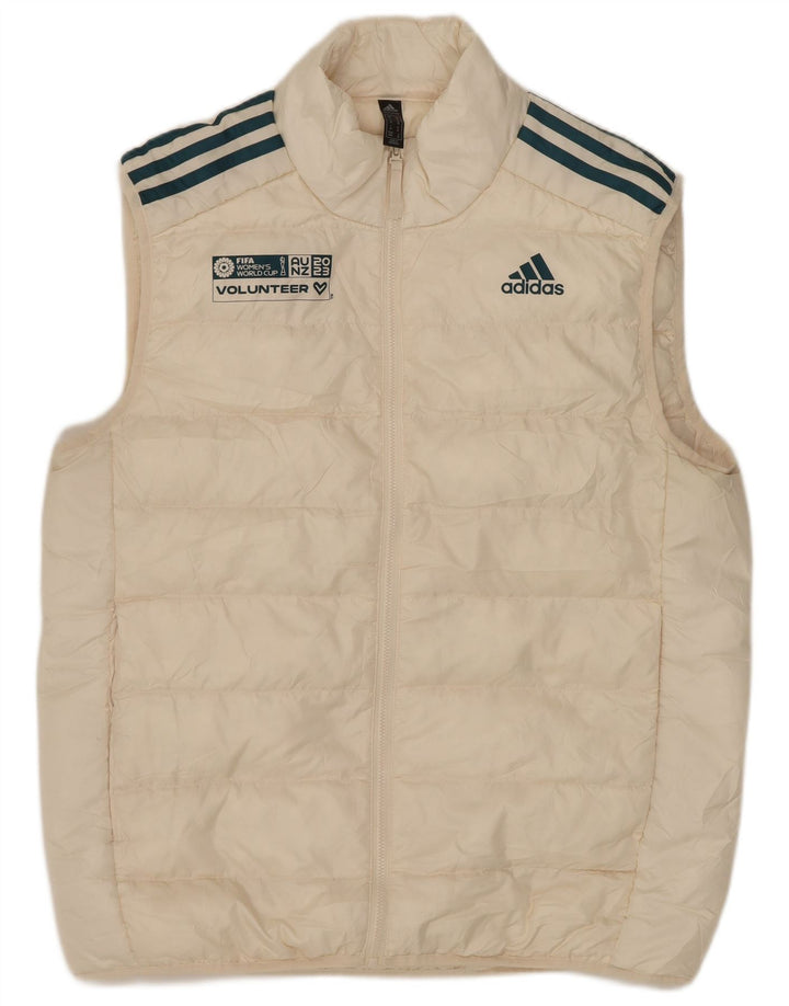 Gilet capitonat pentru bărbați ADIDAS Primegreen UK 38 Poliester alb mediu mediu