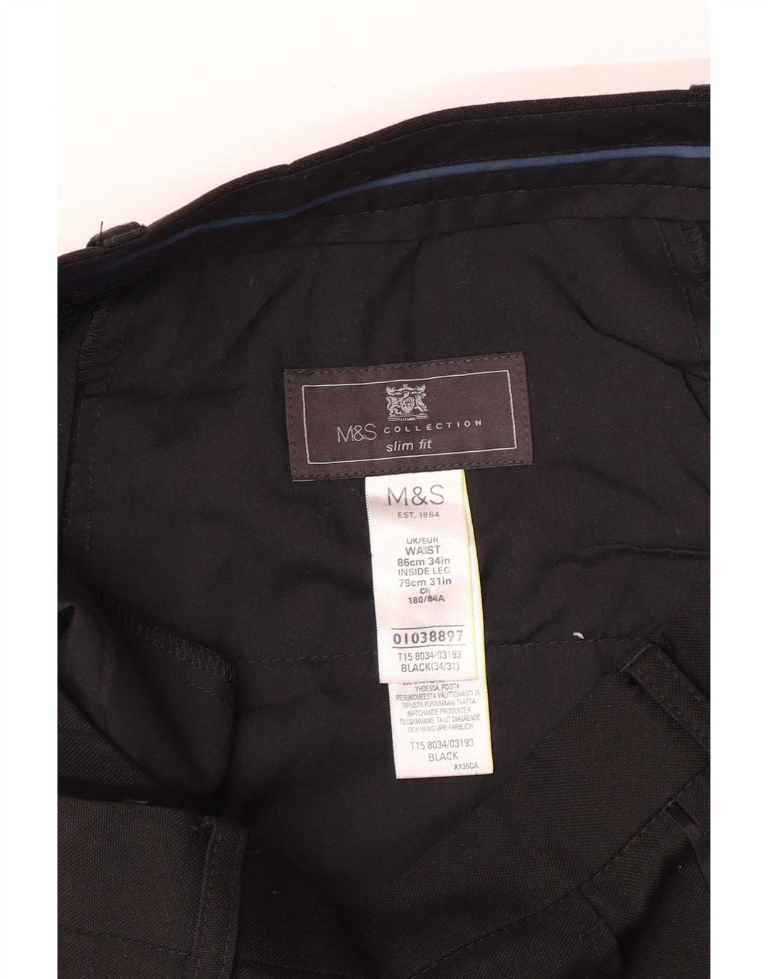 Marks & Spencer Pantaloni de costum slim pentru bărbați L34 L31 Poliester negru