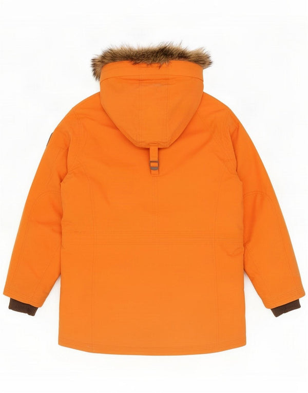 Timberland Mens Hooded Hooded Parka Jacket UK 40 Large Orange Bumbac