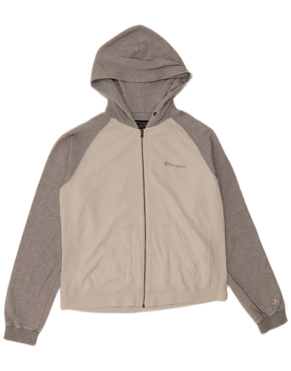 Pulover pentru femei CHAMPION, cu fermoar, UK 14, bumbac color bloc alb mediu