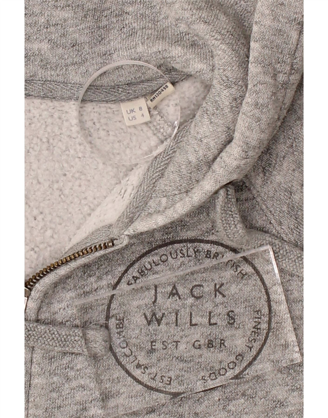 JACK WILLS Womens Zip Hoodie Sweater US 4 Small Grey Cotton Vintage Jack Wills and Second-Hand Jack Wills from Messina Hembry 