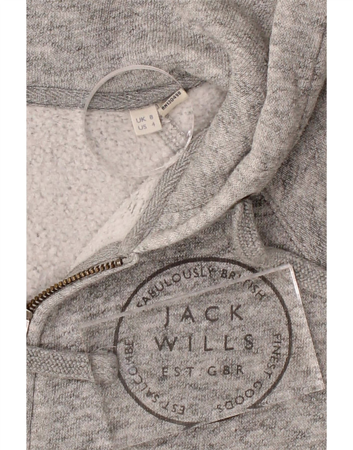 JACK WILLS Womens Zip Hoodie Sweater US 4 Small Grey Cotton Vintage Jack Wills and Second-Hand Jack Wills from Messina Hembry 