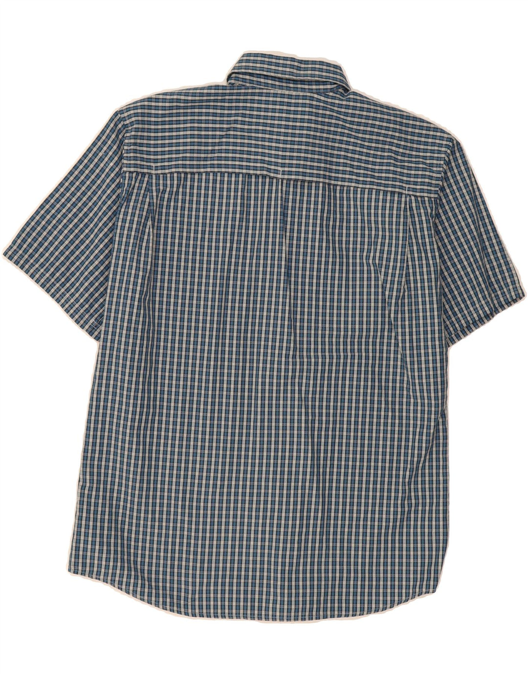 EDDIE BAUER Mens Short Sleeve Shirt Medium Blue Check Polyester Vintage Eddie Bauer and Second-Hand Eddie Bauer from Messina Hembry 