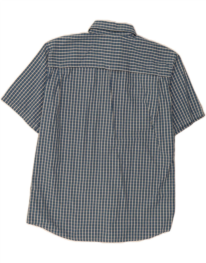 EDDIE BAUER Mens Short Sleeve Shirt Medium Blue Check Polyester Vintage Eddie Bauer and Second-Hand Eddie Bauer from Messina Hembry 