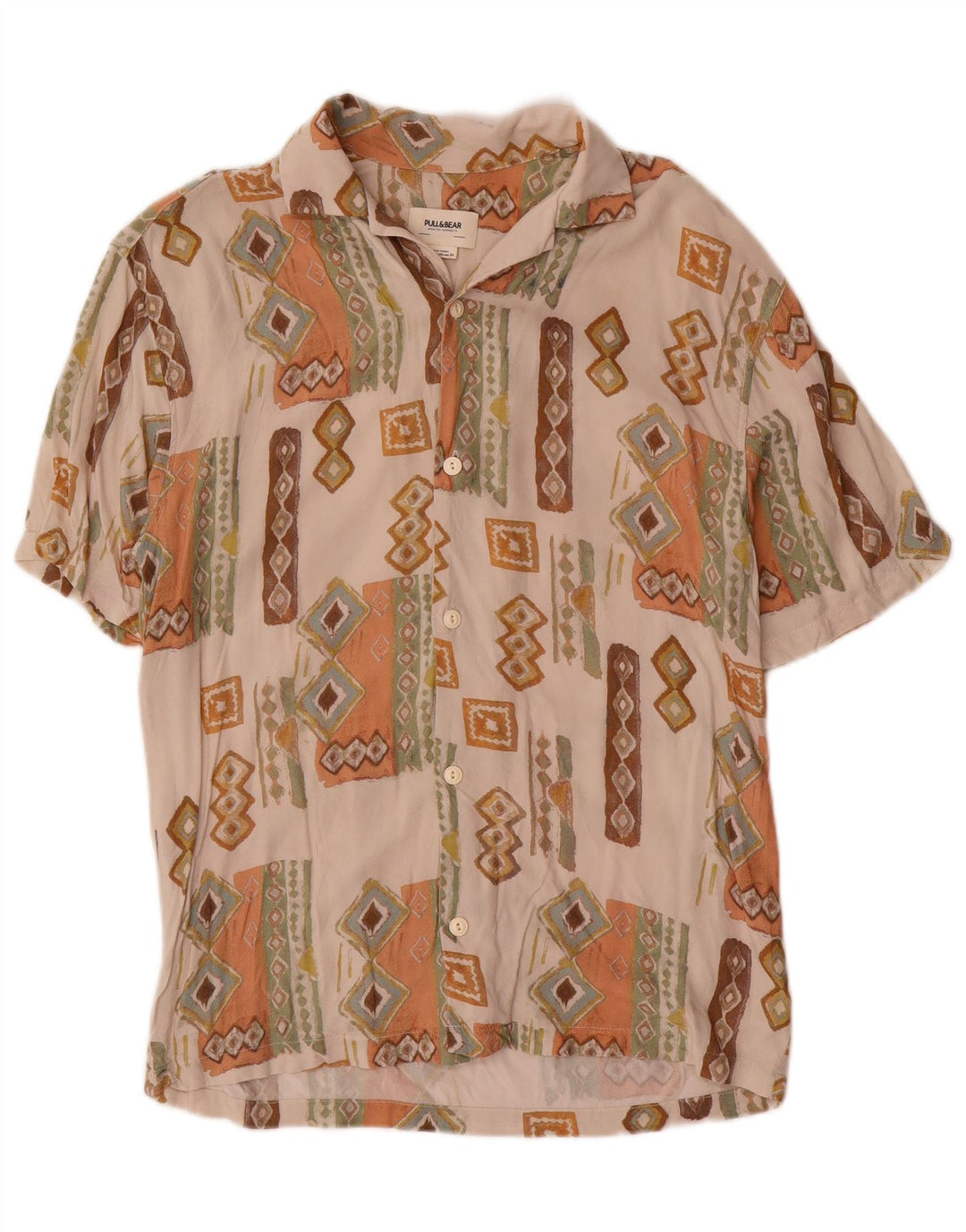 Cămașă cu mânecă scurtă pentru bărbați Pull & Bear XS Bej Geometric