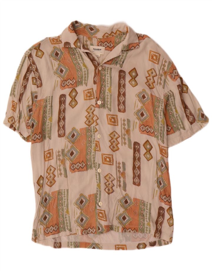 Cămașă cu mânecă scurtă pentru bărbați Pull & Bear XS Bej Geometric