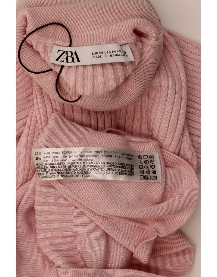 Top crop cu gât rulat pentru femei Zara UK 12, viscoză, roz mediu