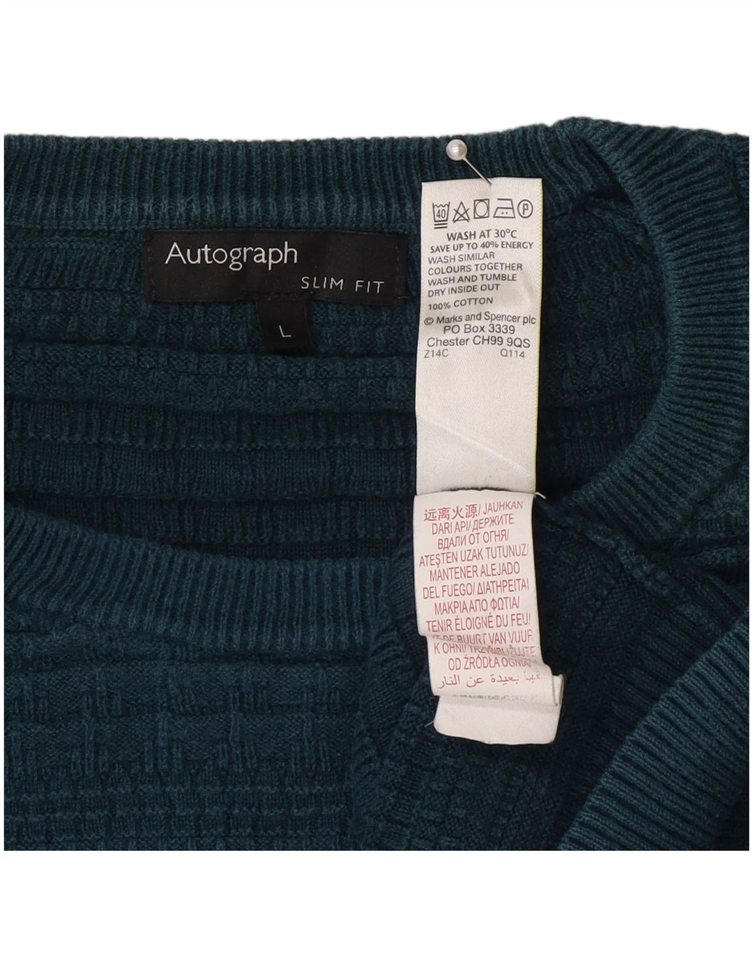 Pulover pentru bărbați Marks & Spencer, cu autograf, slim, cu decolteu, mare, albastru