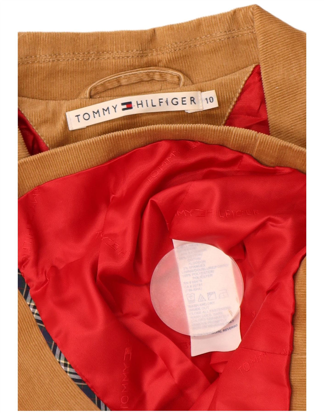 Jachetă Tommy Hilfiger pentru femei, cu 3 nasturi, din velur, 10, bej mare