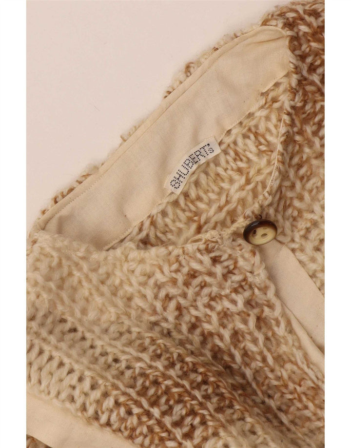 Pulover vintage pentru femei cu gât cu nasturi, UK 10, mic Bej cu pete