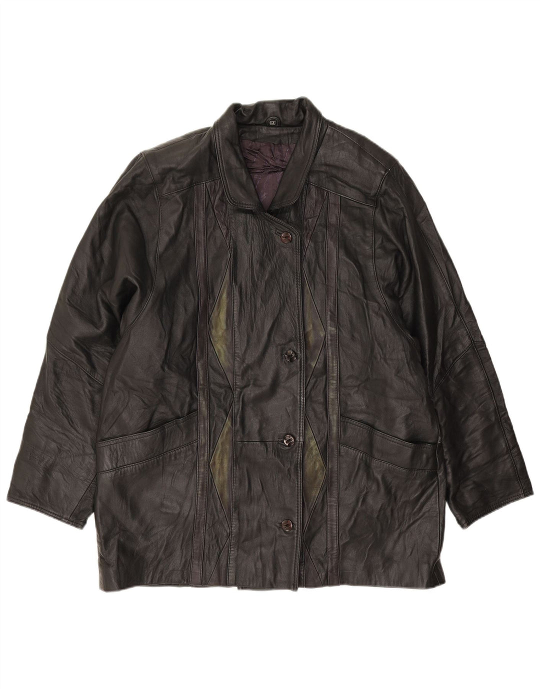 Jachetă de piele vintage pentru femei, cu tăiere largi, EU 46 XL, piele neagră