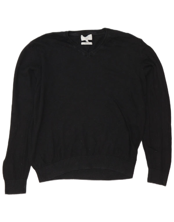 Marks & Spencer Mens Regular Fit V-Neck Jumper Sweater Large Black Cotton