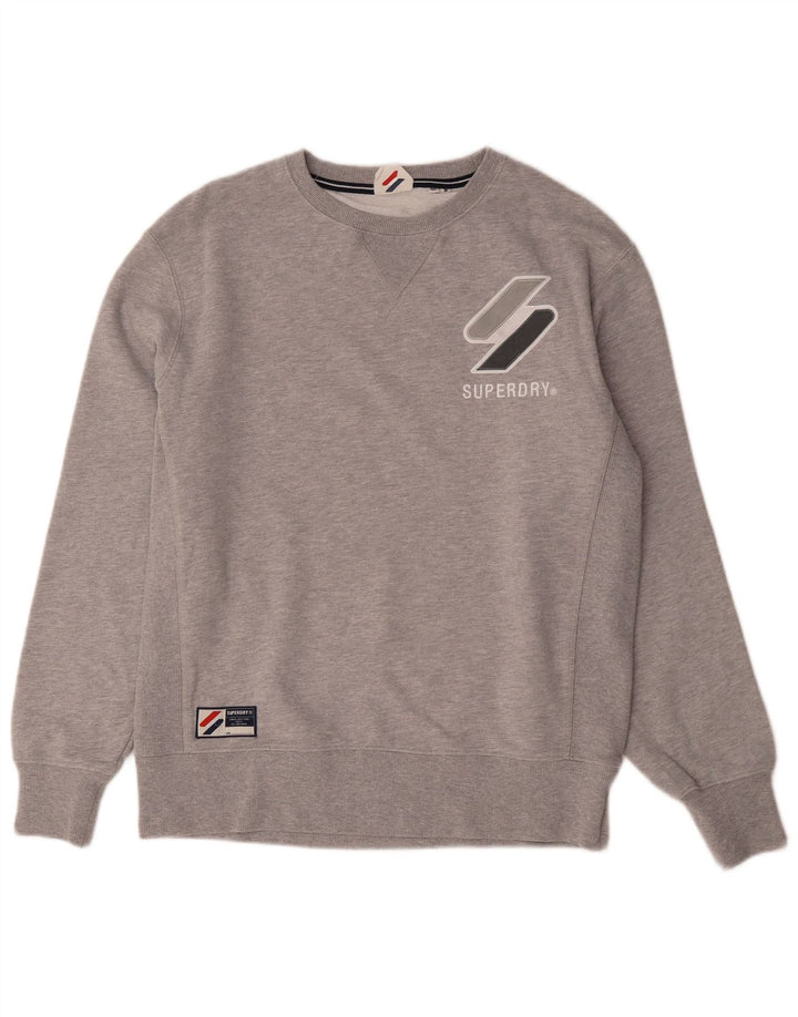 Pulover grafic pentru bărbați Superdry, bumbac cu pete, gri mediu