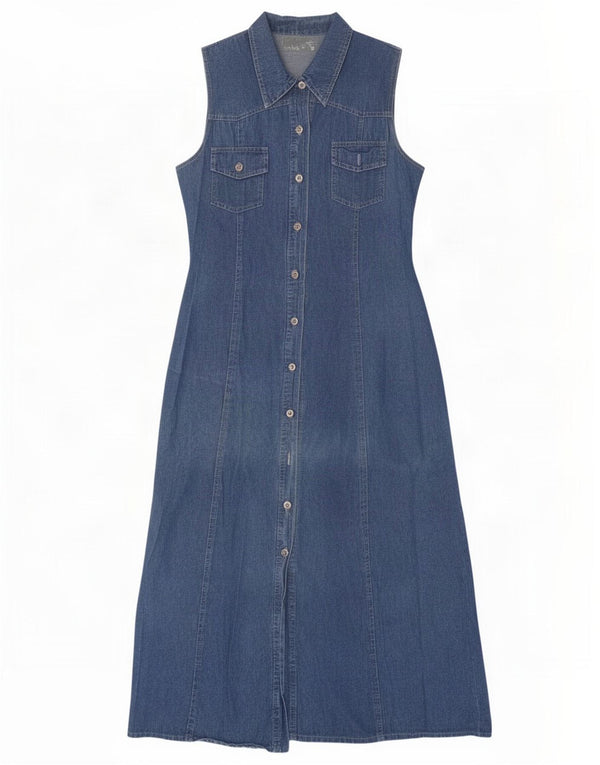 Rochie de denim fără mâneci vintage pentru femei UK 12 Medium Blue