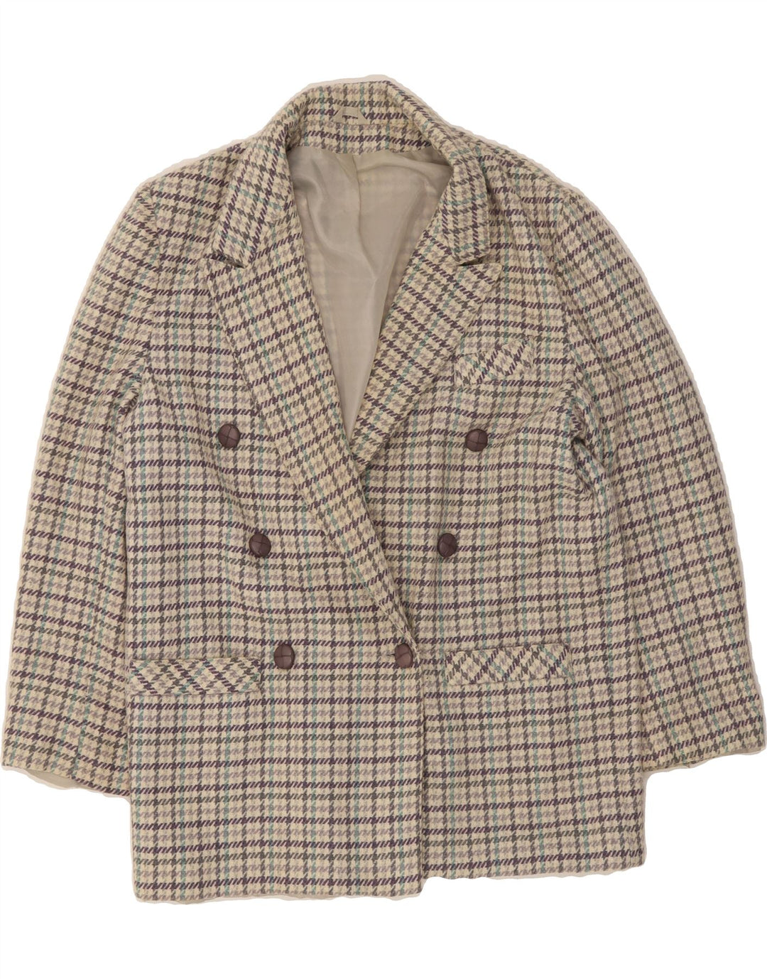 ST. BERNARD Womens Double Breasted Blazer Jacket UK 14 Large Beige Check Vintage St. Bernard and Second-Hand St. Bernard from Messina Hembry 