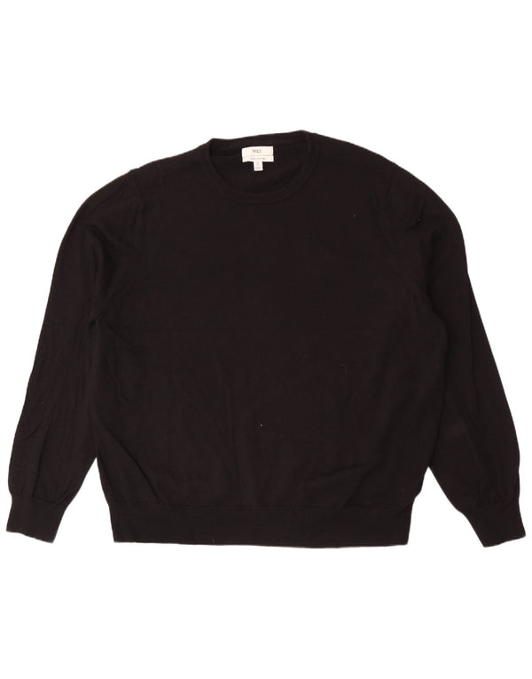Pulover pentru bărbați Marks & Spencer cu gât crew, bumbac negru 3XL