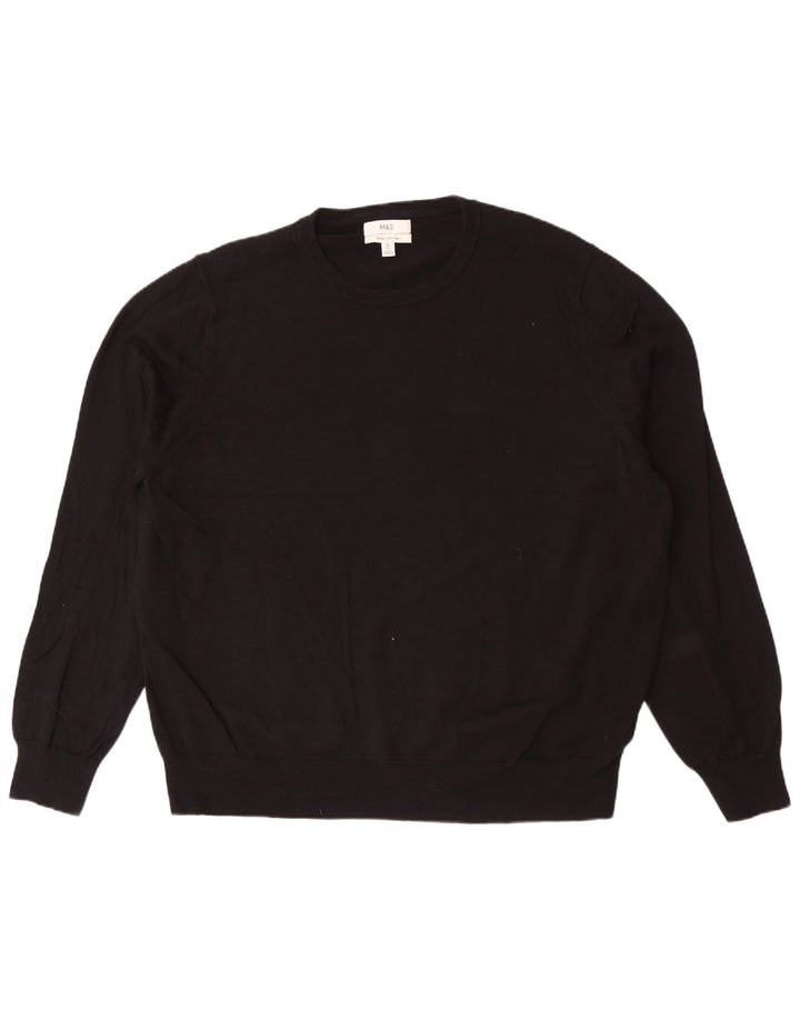 Pulover pentru bărbați Marks & Spencer cu gât crew, bumbac negru 3XL