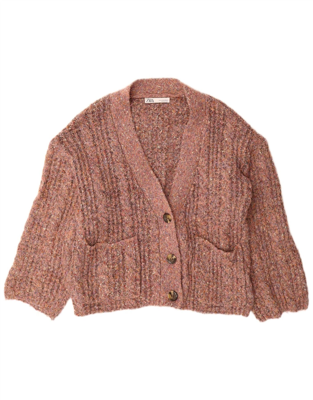 Pulover cardigan supradimensionat pentru femei Zara UK 14 Medium roz poliester cu pete