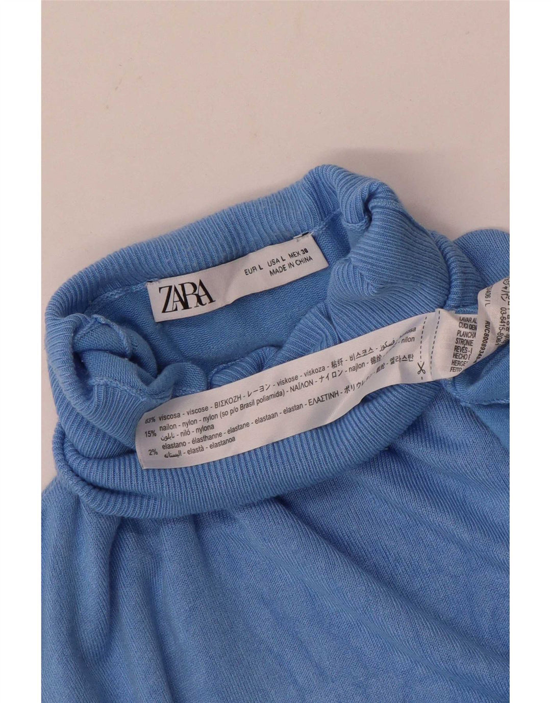 Pulover pentru femei cu gât rulat Zara UK 14, mare, albastru, viscoză
