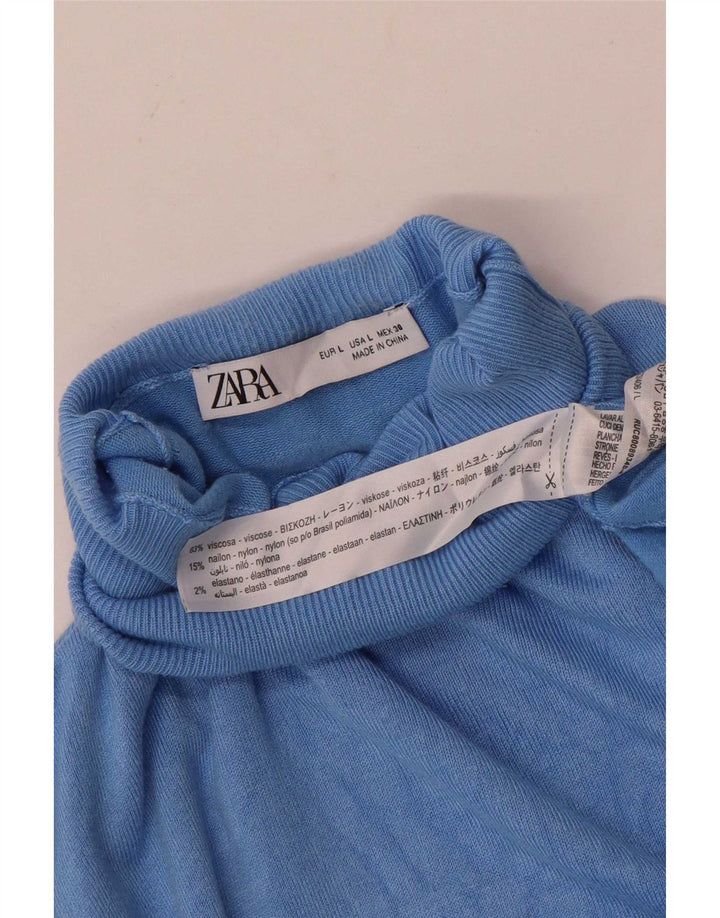 Pulover pentru femei cu gât rulat Zara UK 14, mare, albastru, viscoză