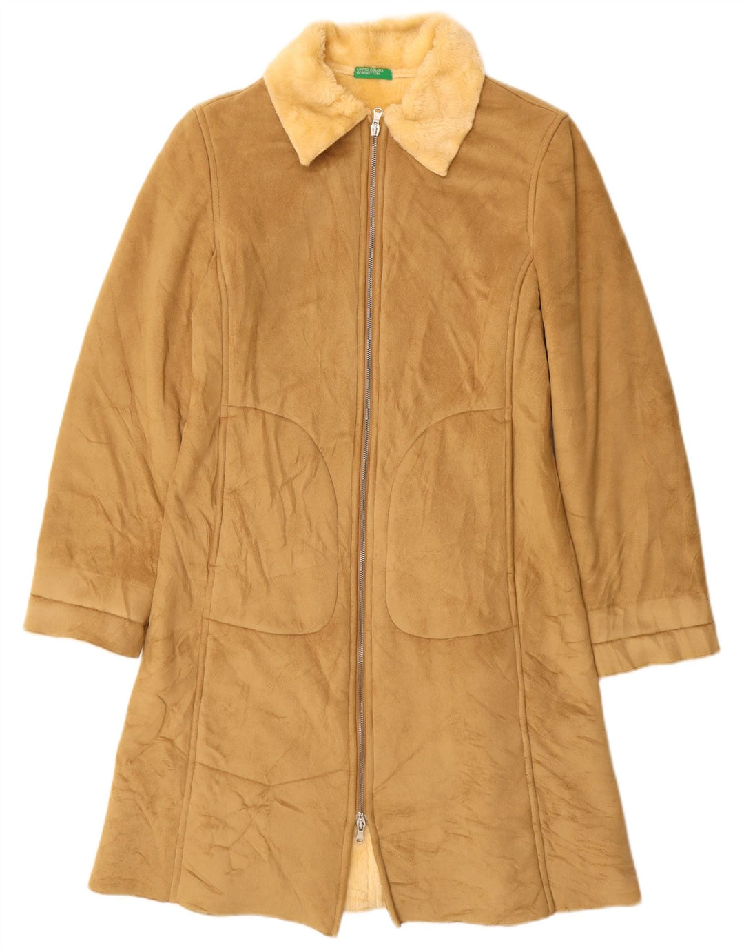 BENETTON Pardesiu Sherpa pentru femei UK 10 Mic Bej Modacril