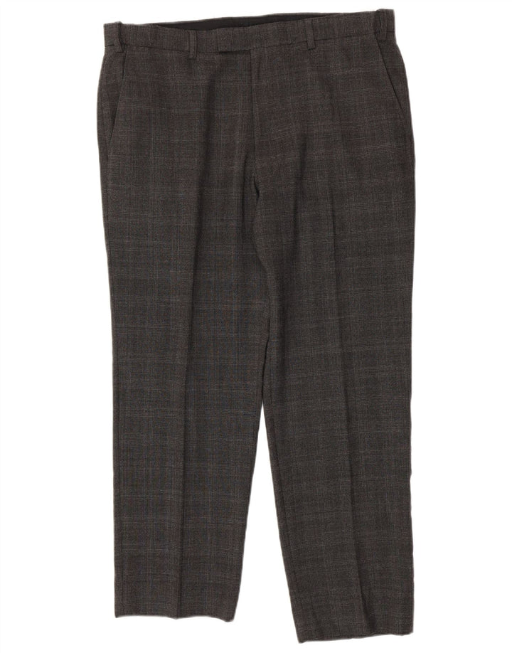 Marks & Spencer Pantaloni casual croiți pentru bărbați L36 L28 Lână cu carouri gri