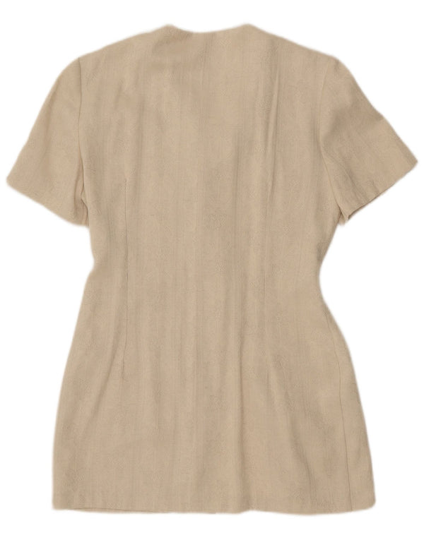 Vintage Womens Short Sleeve Longline Blazer Jacket UK 8 Small Beige Classic