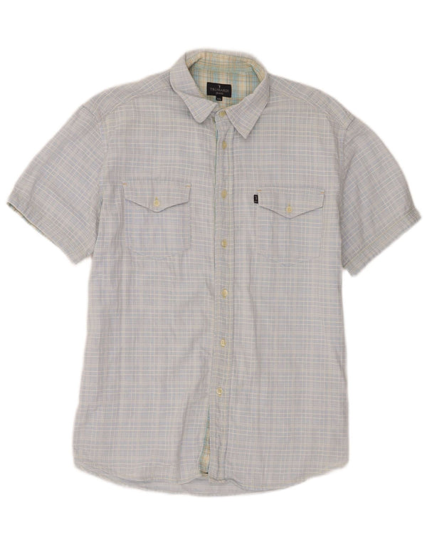 Cămașă cu mânecă scurtă pentru băieți Trussardi 15-16 ani 2XL, bumbac cu carouri albastre