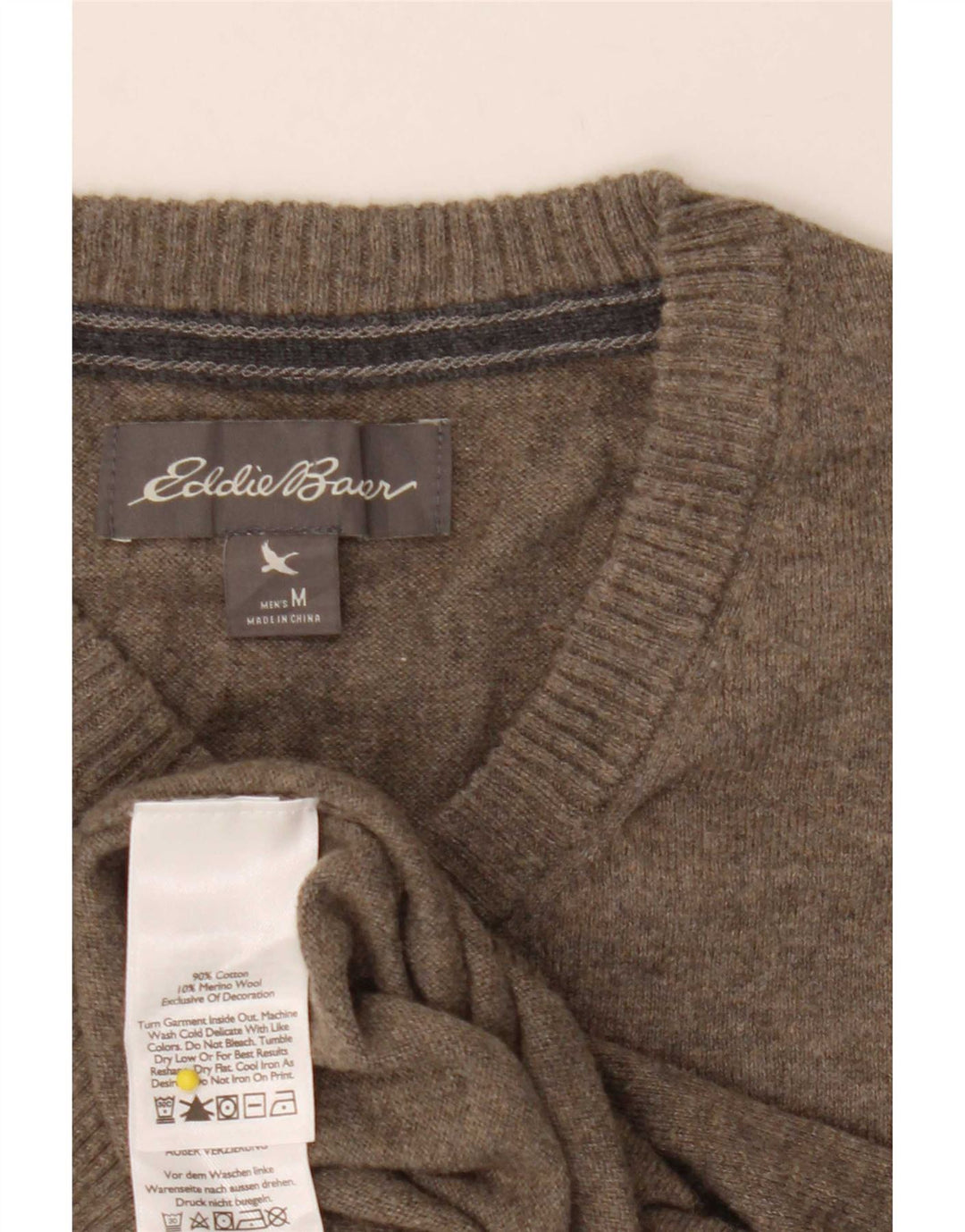 Pulover pentru bărbați cu decolteu în V Eddie Bauer, bumbac mediu kaki