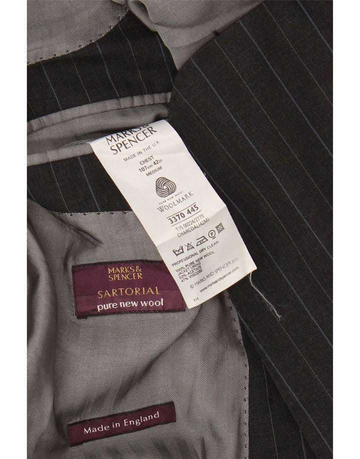 Marks & Spencer jachetă pentru bărbați cu 3 nasturi, UK 42, mare, gri cu dungi