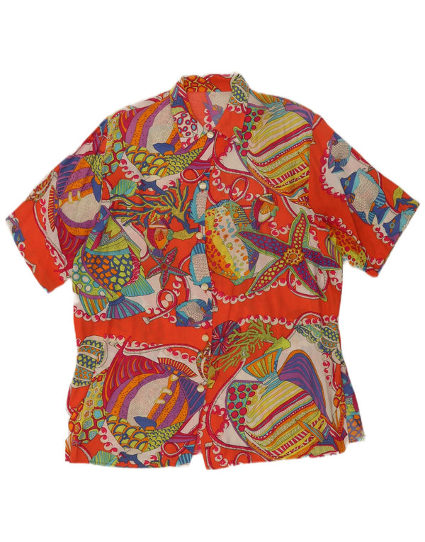 Cămașă vintage oversize pentru femei cu model abstract UK 10 mic portocaliu
