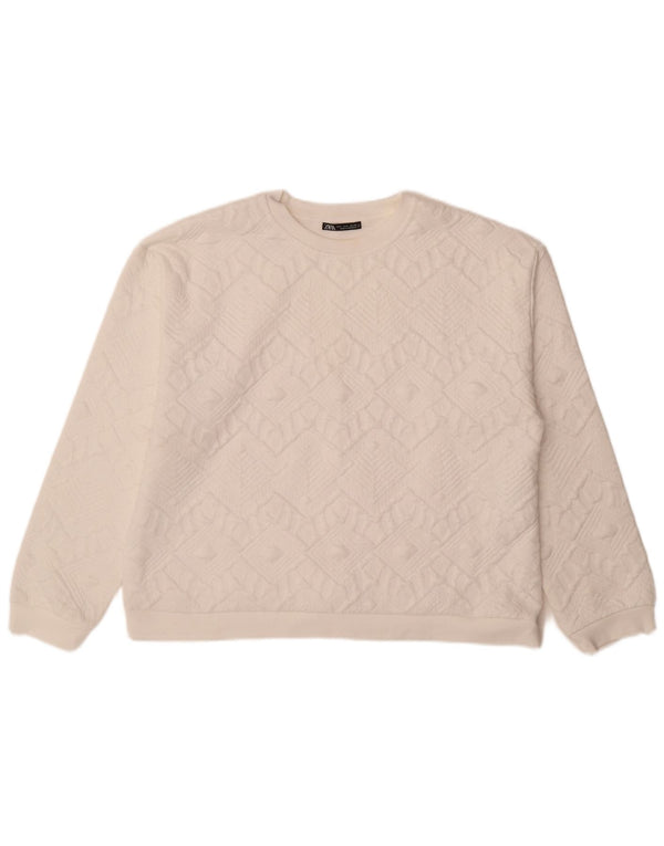Pulover supradimensionat pentru femei Zara UK 16, mare, alb, geometric
