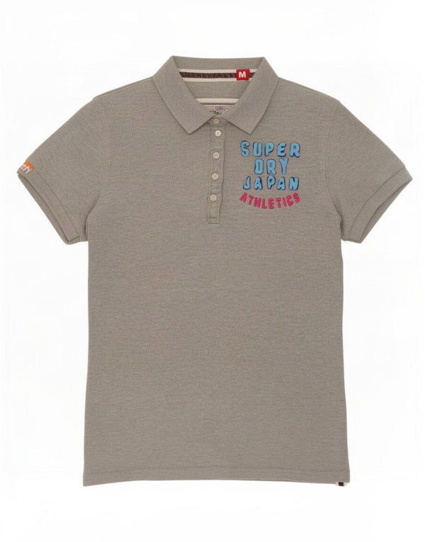 Tricou polo cu grafic Superdry pentru femei UK 14, bumbac gri mediu