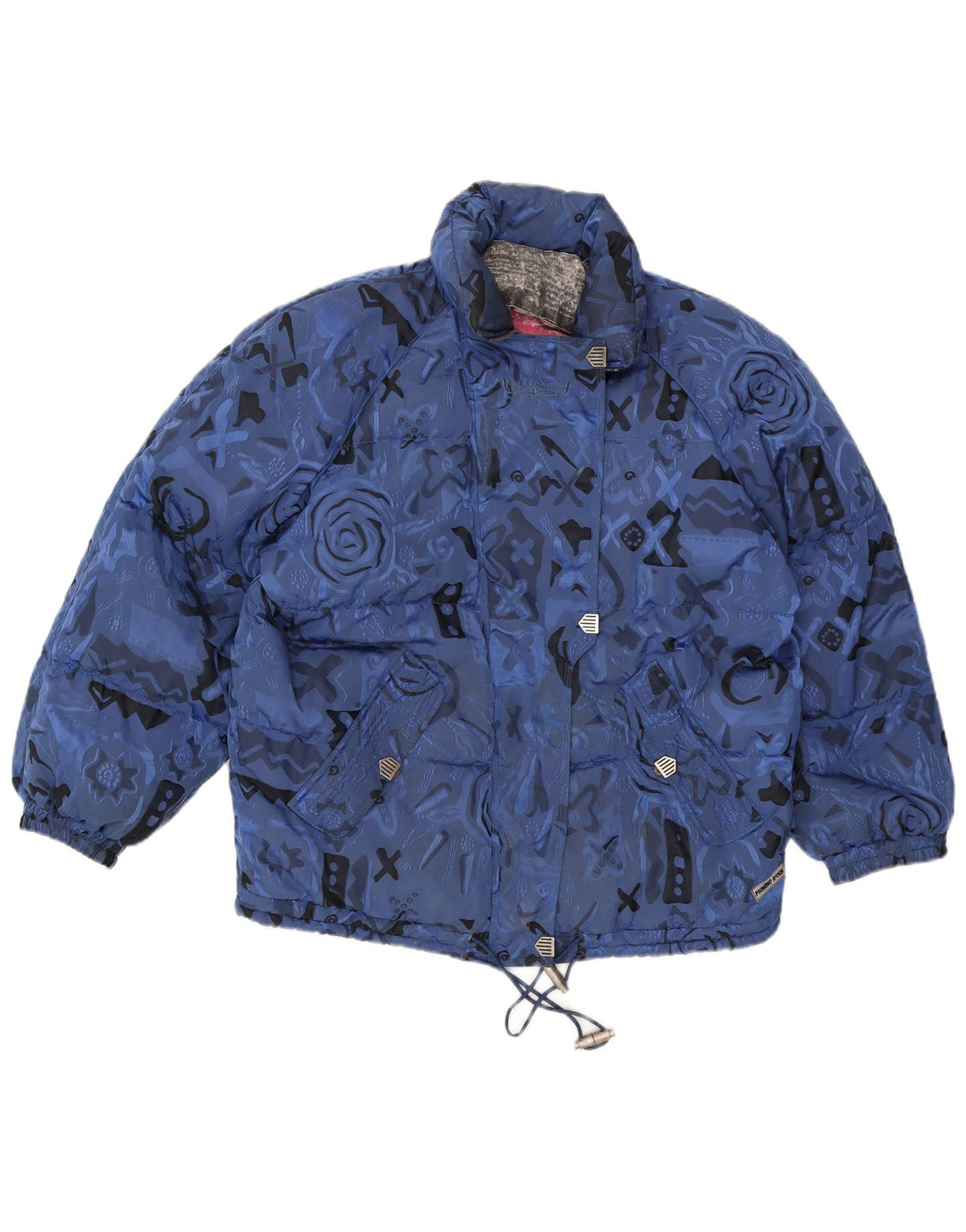 Jachetă de schi supradimensionată căptușită vintage pentru femei UK 8 Small Blue Geometric