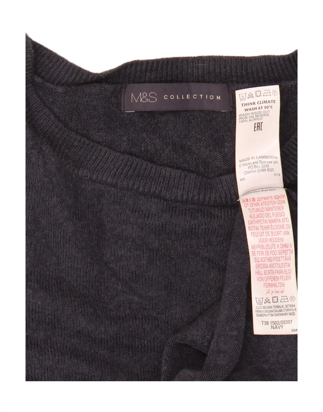 Pulover pentru femei Marks & Spencer cu decolteu triplu UK 12 Medium Bleumarin