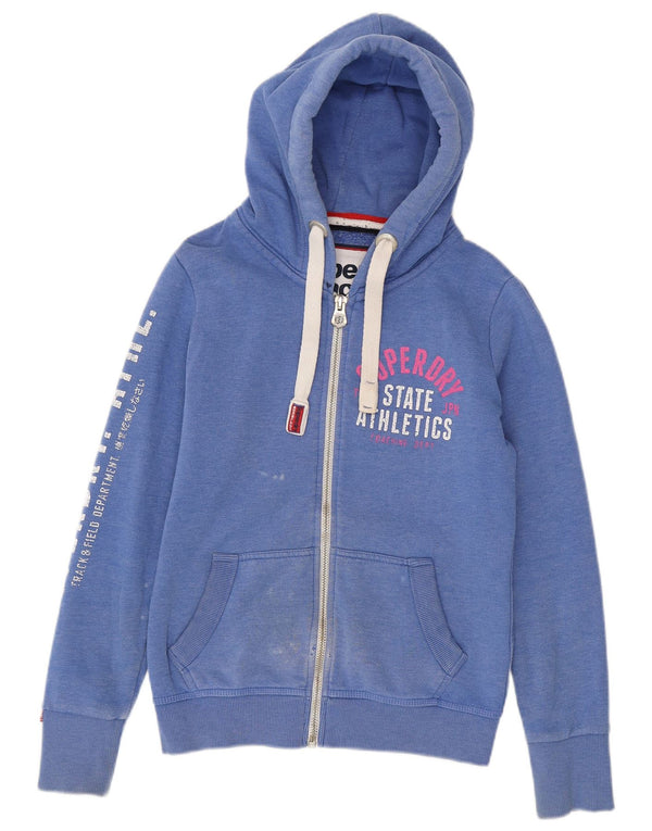 Pulover Superdry pentru damă, cu grafic, cu fermoar, bumbac, albastru, UK 10