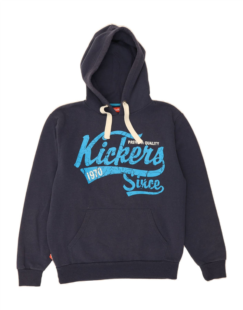 KICKERS Mens Graphic Hoodie Jumper Medium Blue Polyester Vintage Kickers and Second-Hand Kickers from Messina Hembry 