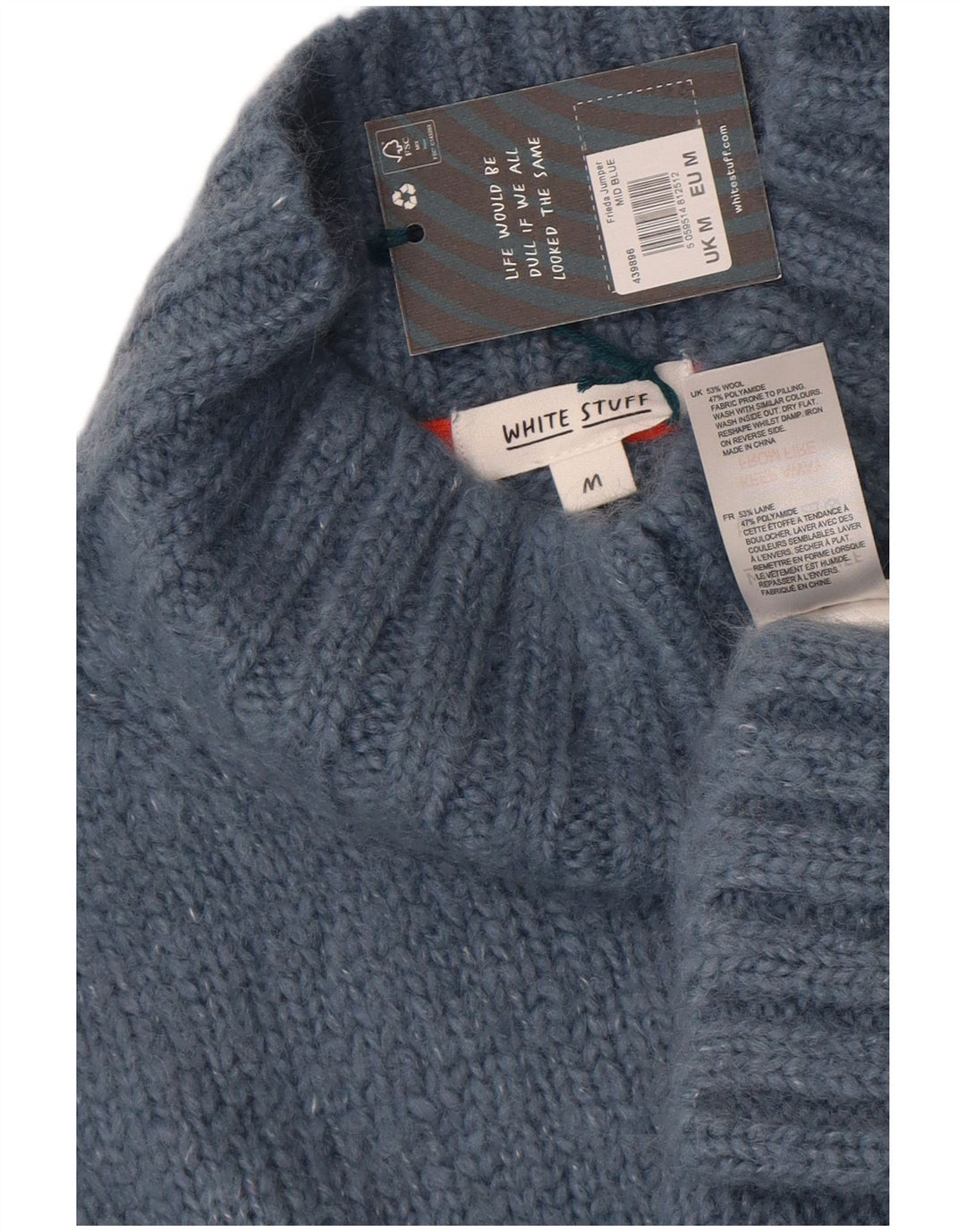 White Stuff Pulover cu gât țestoasă supradimensionat pentru femei UK 14 Medium Blue