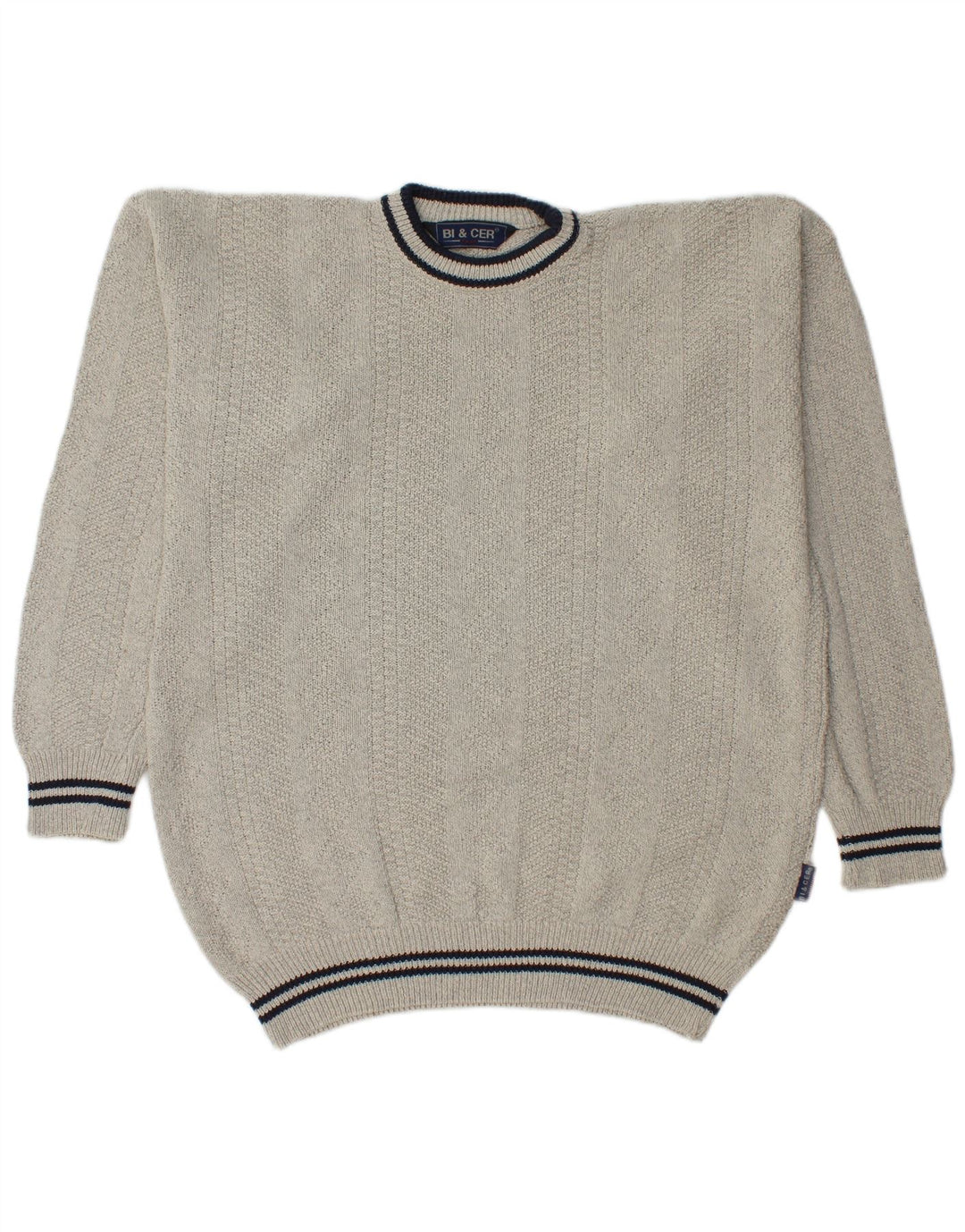 Pulover VINTAGE pentru bărbați cu gât roșu, bumbac XL, gri