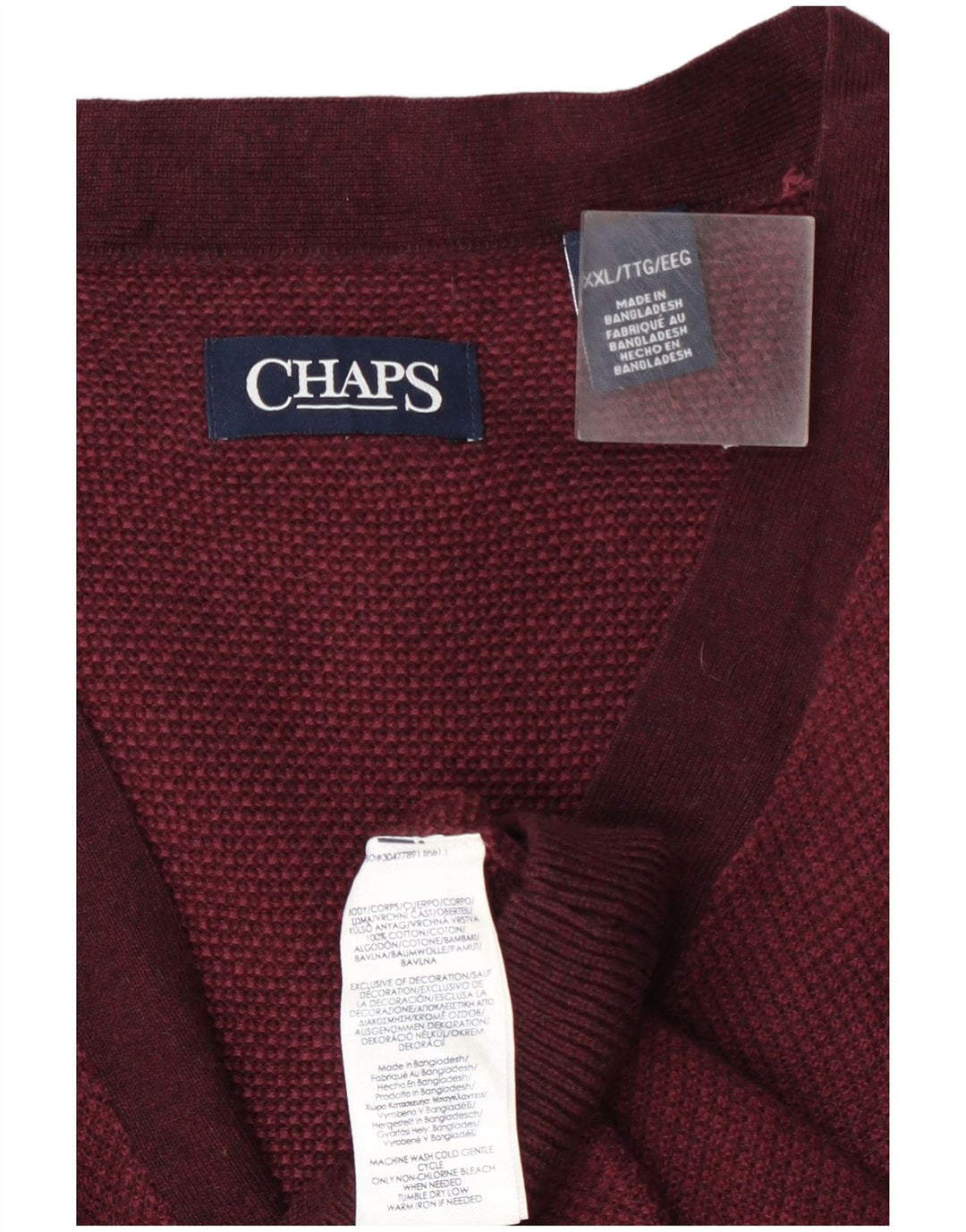 Pulover cardigan pentru bărbați Chaps 2XL bumbac burgundă