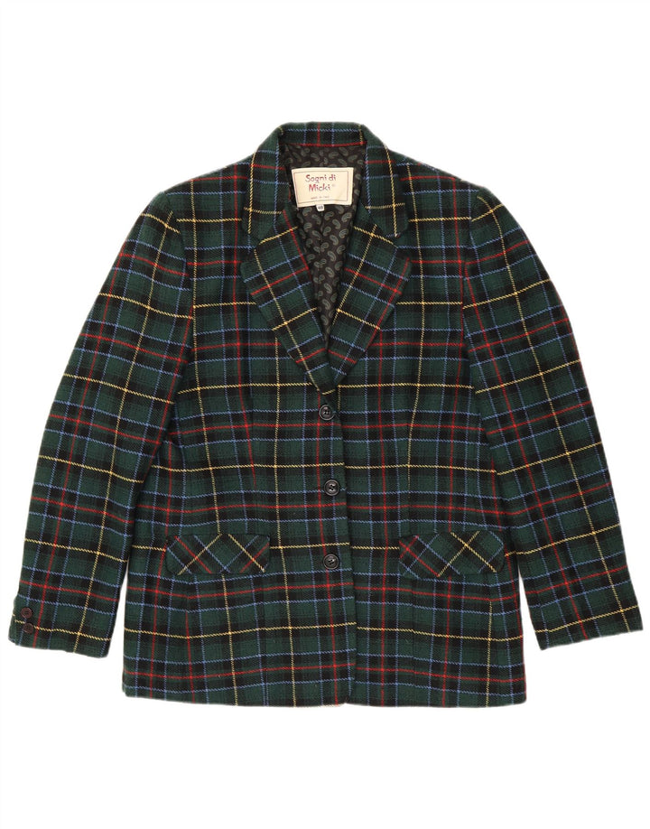 Jachetă vintage pentru femei cu 3 nasturi IT 48 XL Poliester cu carouri verde