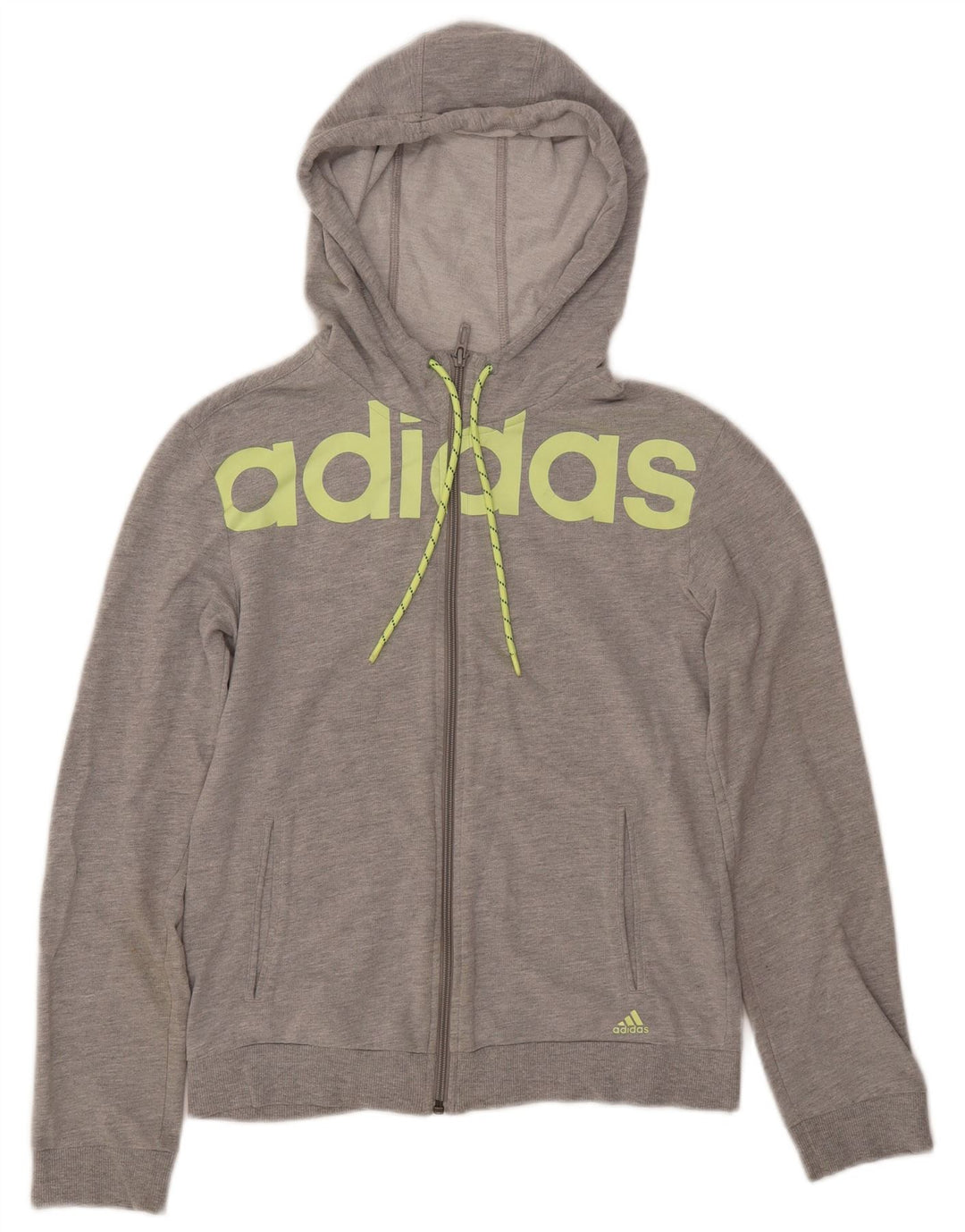 ADIDAS Pulover cu capota cu fermoar grafic pentru femei UK 8/10 Bumbac gri mic