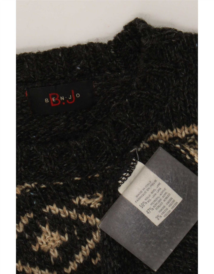 Pulover Vintage pentru bărbați cu gâtul turnat, mare, gri din lână Fair Isle