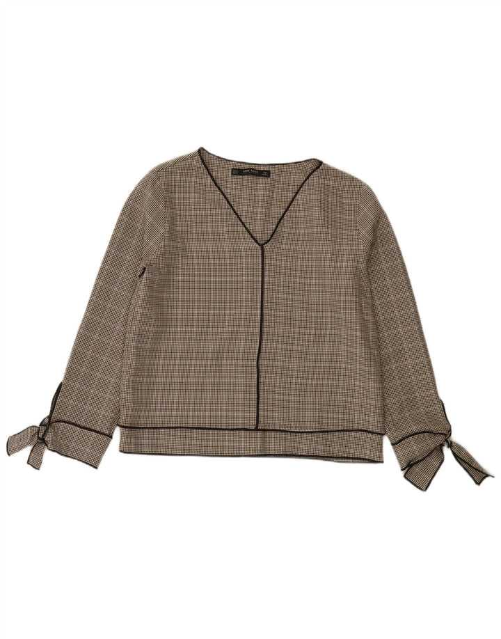Bluză cu mânecă lungă pentru femei Zara UK 10 mic gri Houndstooth