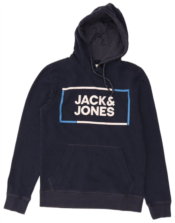 Pulover Jack & Jones pentru bărbați cu capota cu grafică, mic, albastru, bumbac